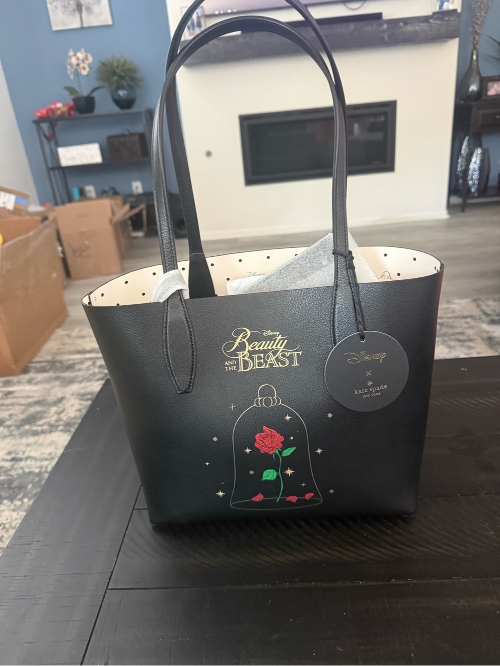 NWT Kate Spade x Disney Black Beauty and the Beast Reversible Rose Tote